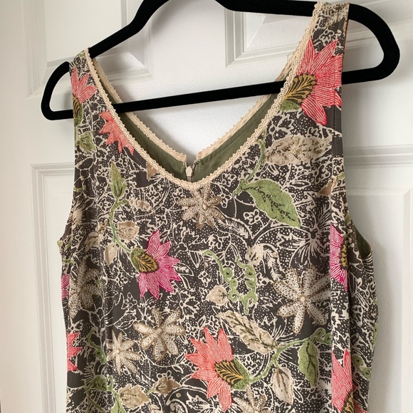SIGRID OLSEN Sport Sleeveless Dress Green Floral Sz 10 Long Lace Trim V Neck Vtg - Picture 3 of 13